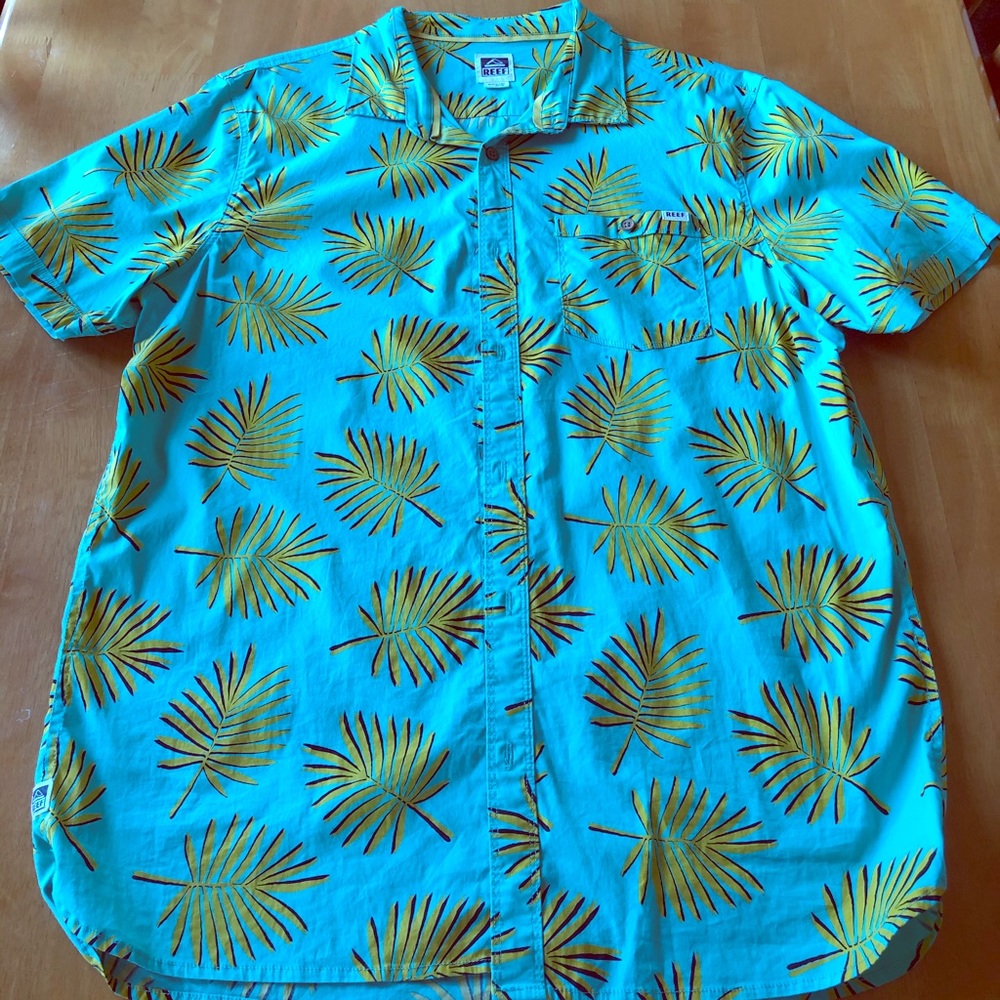 A REEF Brand Short-Sleeve Button-Up Shirt.